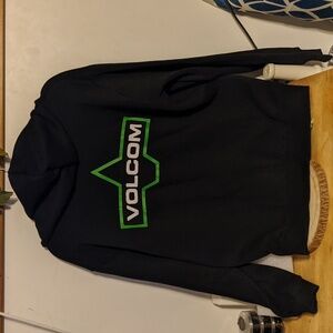 Volcom Zip Up Hoodie Black with Logo & Green Accents Mens Small